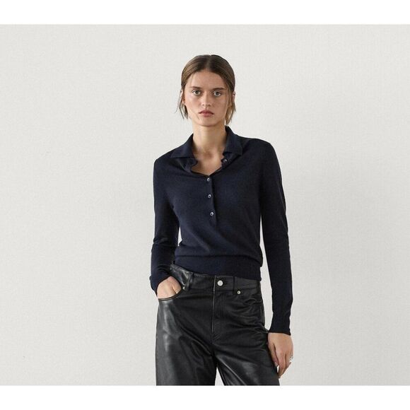 Massimo Dutti Womens Polo Sweater XS Blue Knit Wool Pullover 5615/610 NWT - Picture 1 of 12